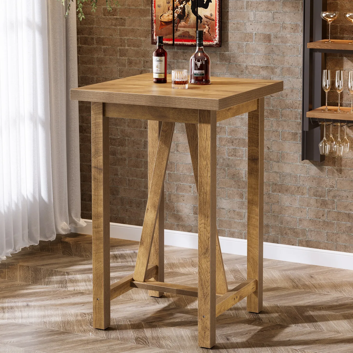 Square Bar Table, 39.4" Tall Counter Height Pub Table Cocktail Table