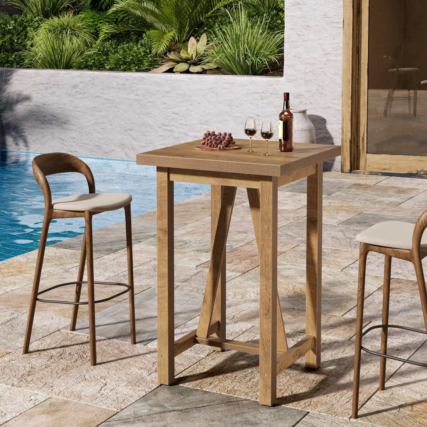 Square Bar Table, 39.4" Tall Counter Height Pub Table Cocktail Table