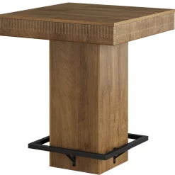 Square Bar Table, Industrial Bistro Pub Table with Metal Footrest