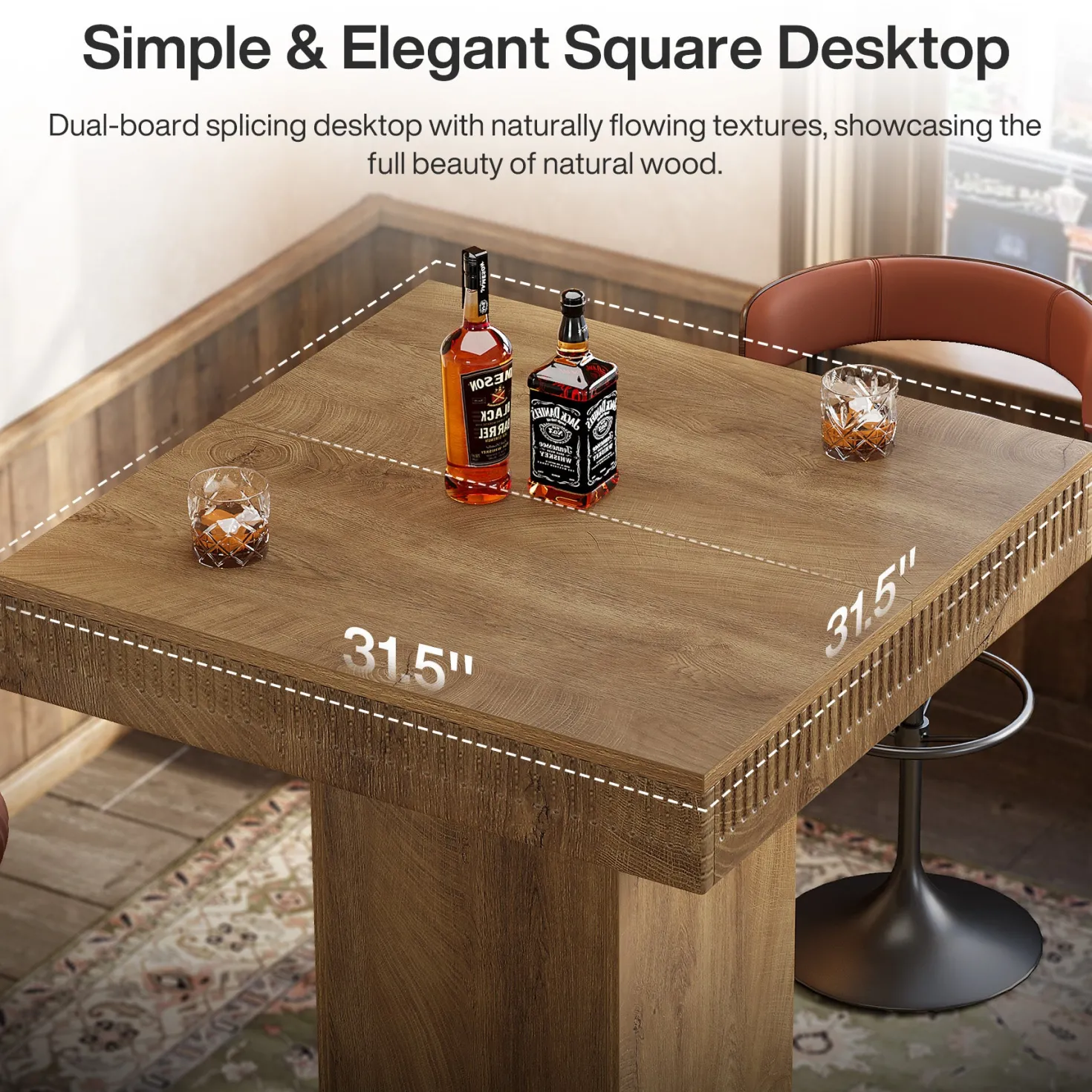 Square Bar Table, Industrial Bistro Pub Table with Metal Footrest
