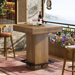 Square Bar Table, Industrial Bistro Pub Table with Metal Footrest