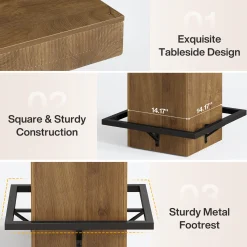 Square Bar Table, Industrial Bistro Pub Table with Metal Footrest