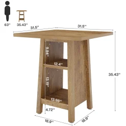 Square Bar Table with Storage, 35.4