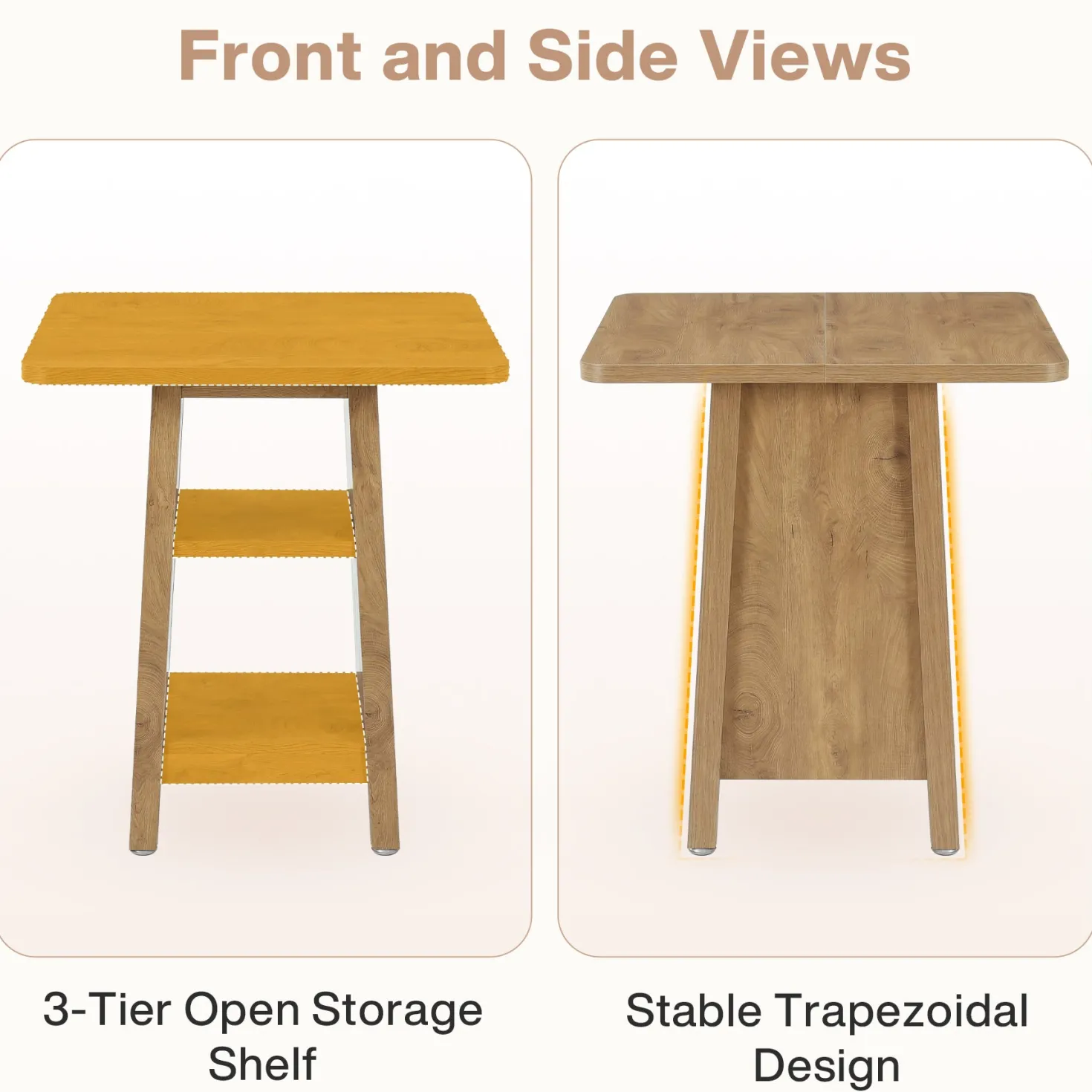Square Bar Table with Storage, 35.4" H Pub Bar Table with 2 Open Shelves