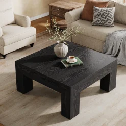 Square Coffee Table, 39.37" Center Tea Accent Table with Sturdy Legs