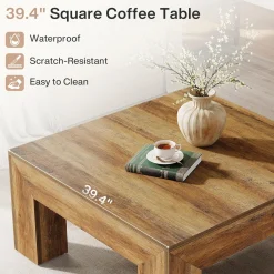 Square Coffee Table, 39.37" Center Tea Accent Table with Sturdy Legs