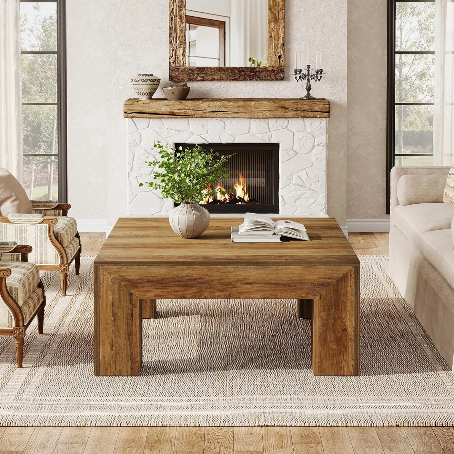 Square Coffee Table, 39.37" Center Tea Accent Table with Sturdy Legs