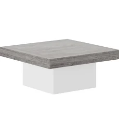 Square Coffee Table, Farmhouse Wood Cocktail Table with LED Light