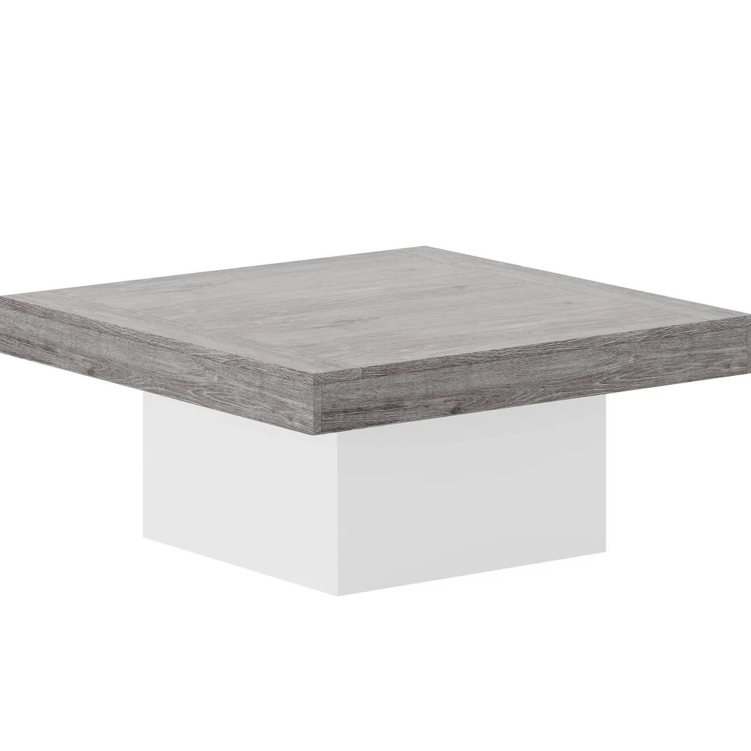 Square Coffee Table, Farmhouse Wood Cocktail Table with LED Light
