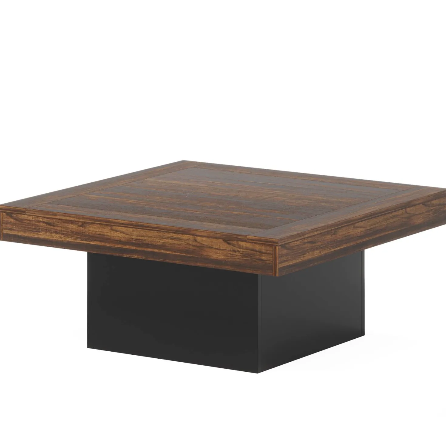 Square Coffee Table, Farmhouse Wood Cocktail Table with LED Light