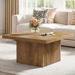 Square Coffee Table, 31.5-Inch Wood Center Table Cocktail Table