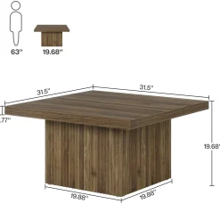 Square Coffee Table, 31.5-Inch Wood Center Table Cocktail Table