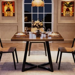 Square Dining Table, 31.5" Small Kitchen Dinner Table with Metal Base for 2-4