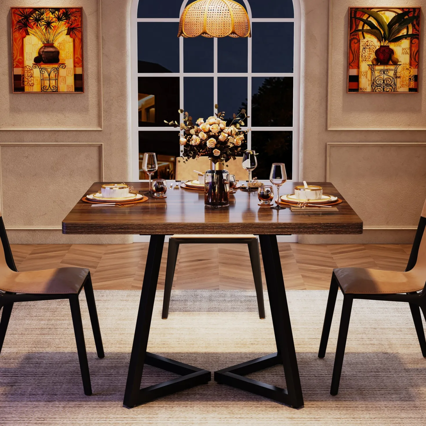 Square Dining Table, 31.5" Small Kitchen Dinner Table with Metal Base for 2-4