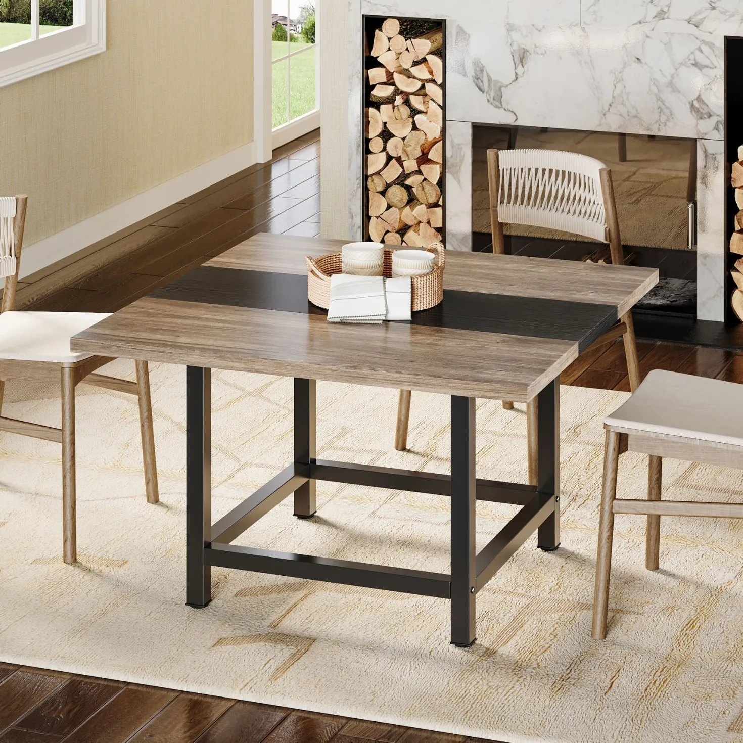 Square Dining Table, Farmhouse 39"x 39"x 29" Kitchen Table for 4