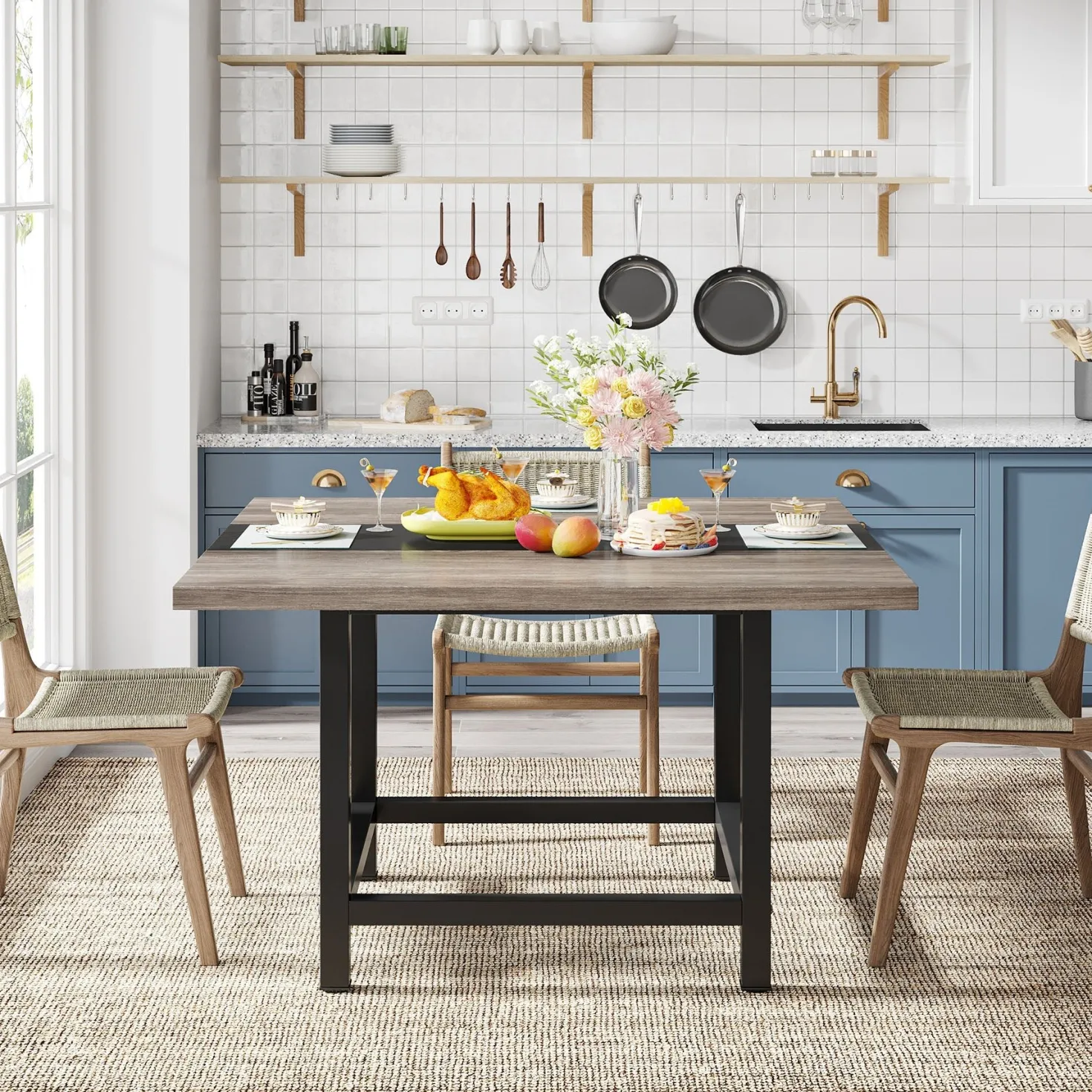 Square Dining Table, Farmhouse 39"x 39"x 29" Kitchen Table for 4
