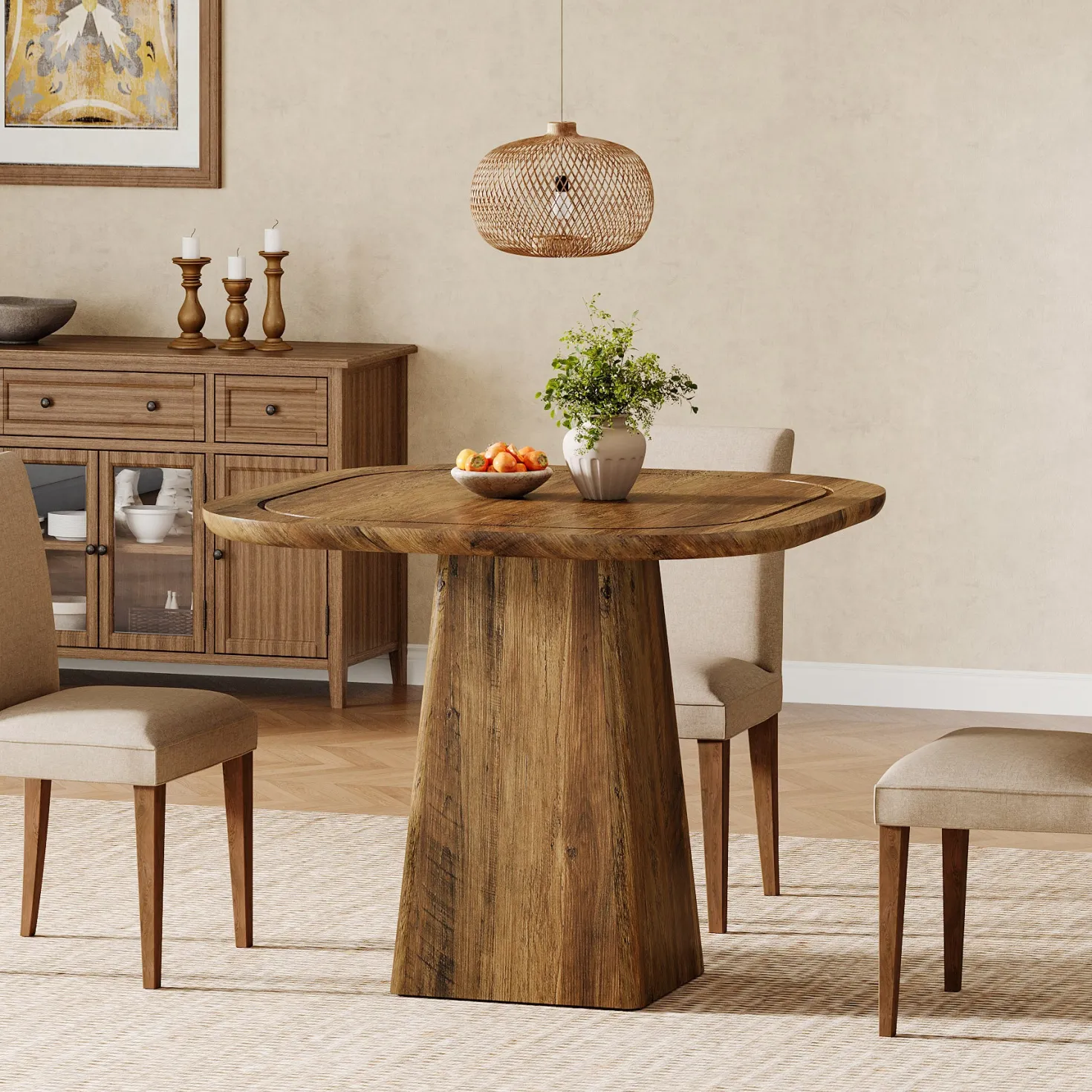 Square Dining Table for 2-4, 31.5" Kitchen Table with Heavy-Duty Pedestal Base