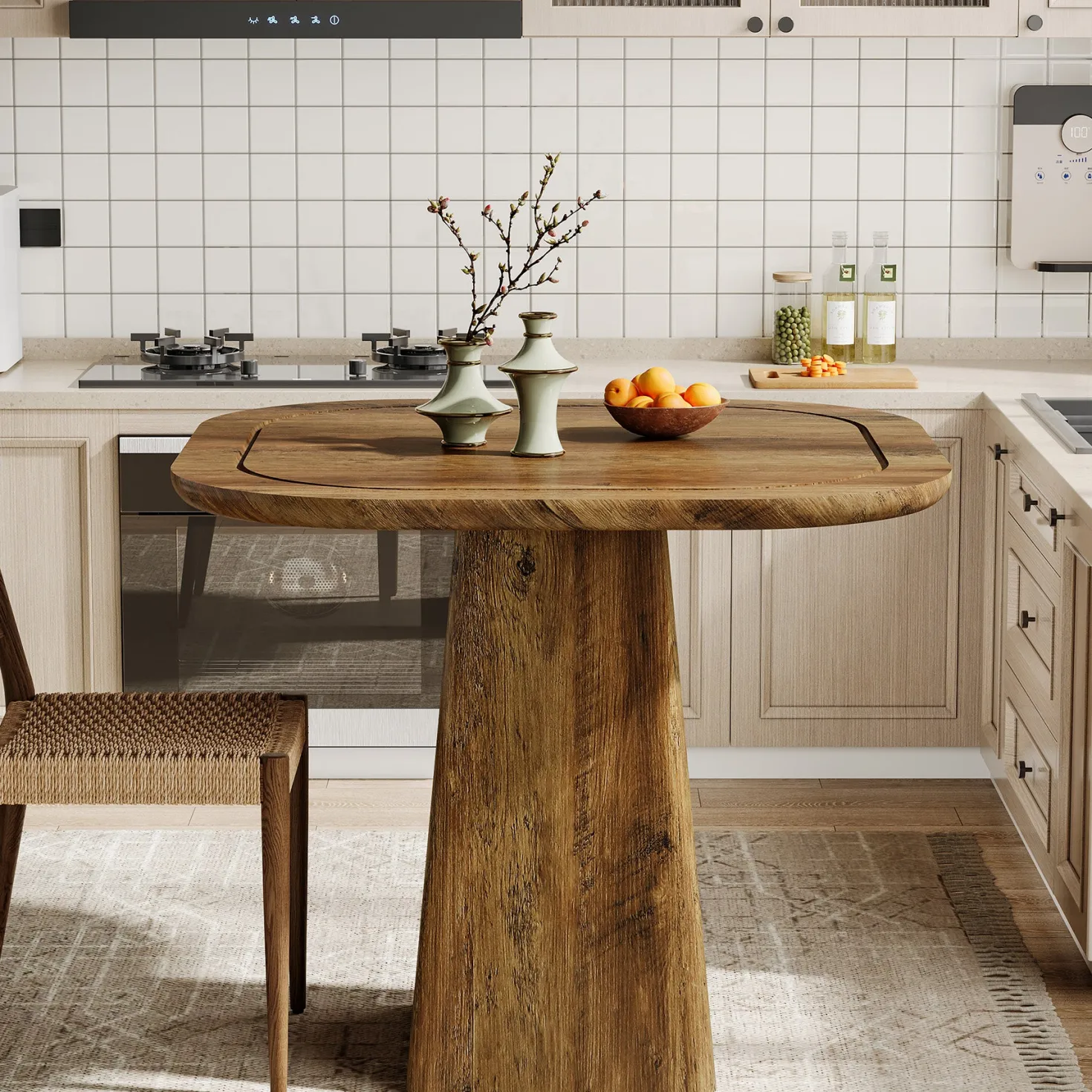 Square Dining Table for 2-4, 31.5" Kitchen Table with Heavy-Duty Pedestal Base