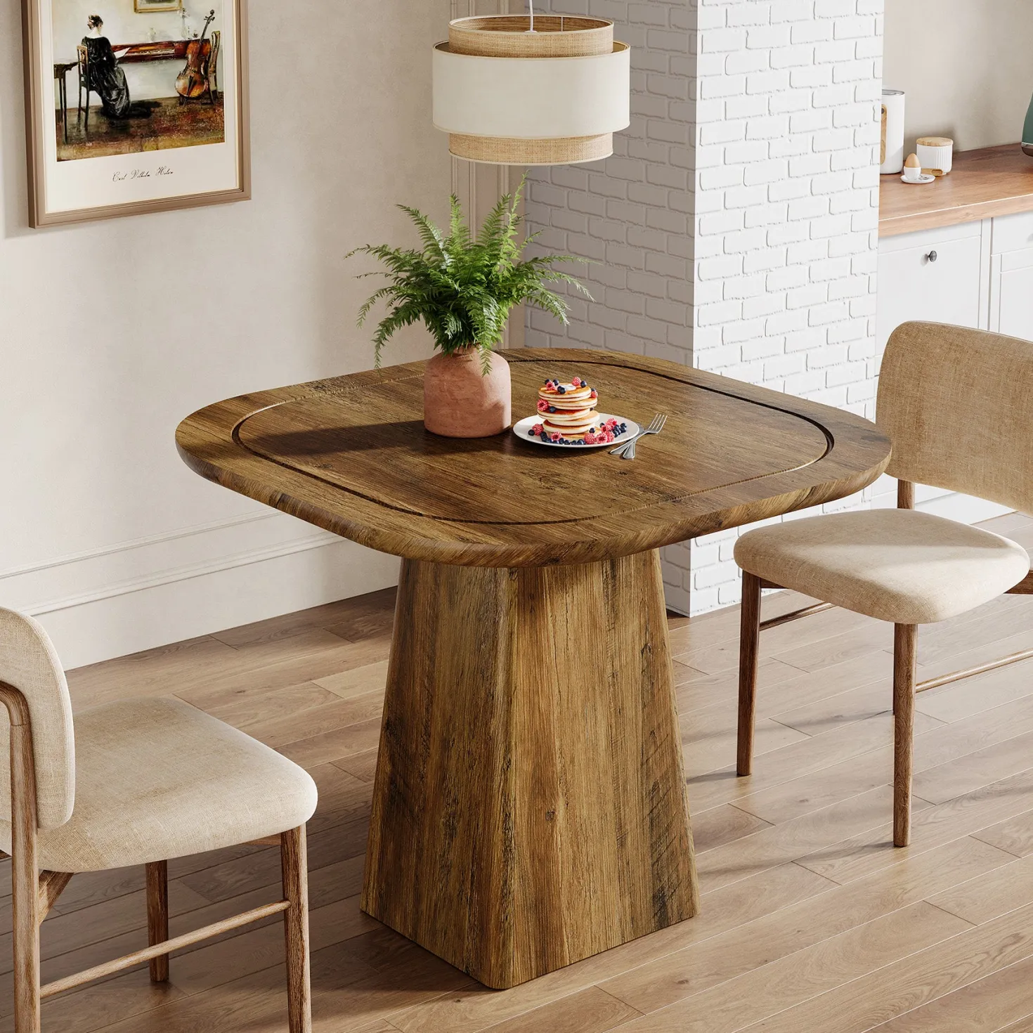 Square Dining Table for 2-4, 31.5" Kitchen Table with Heavy-Duty Pedestal Base