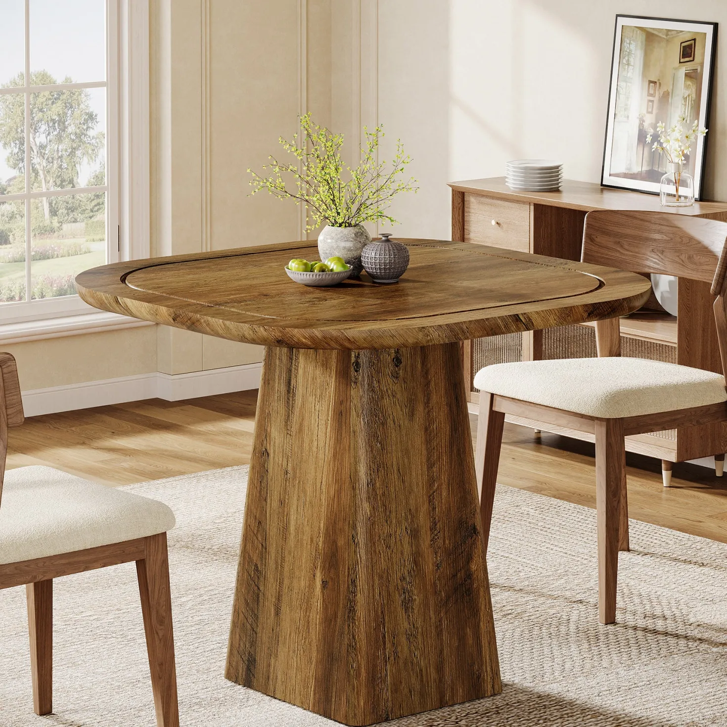 Square Dining Table for 2-4, 31.5" Kitchen Table with Heavy-Duty Pedestal Base