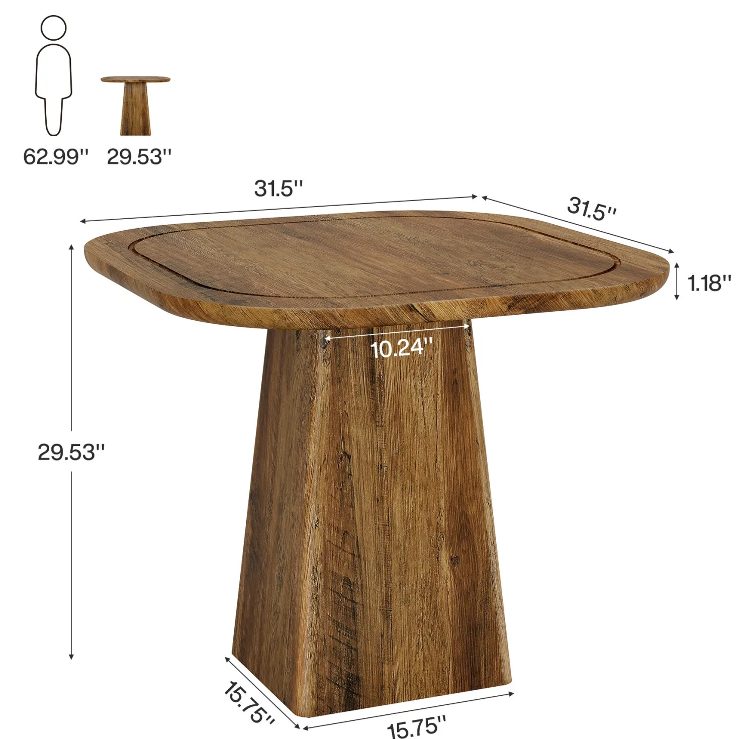 Square Dining Table for 2-4, 31.5" Kitchen Table with Heavy-Duty Pedestal Base