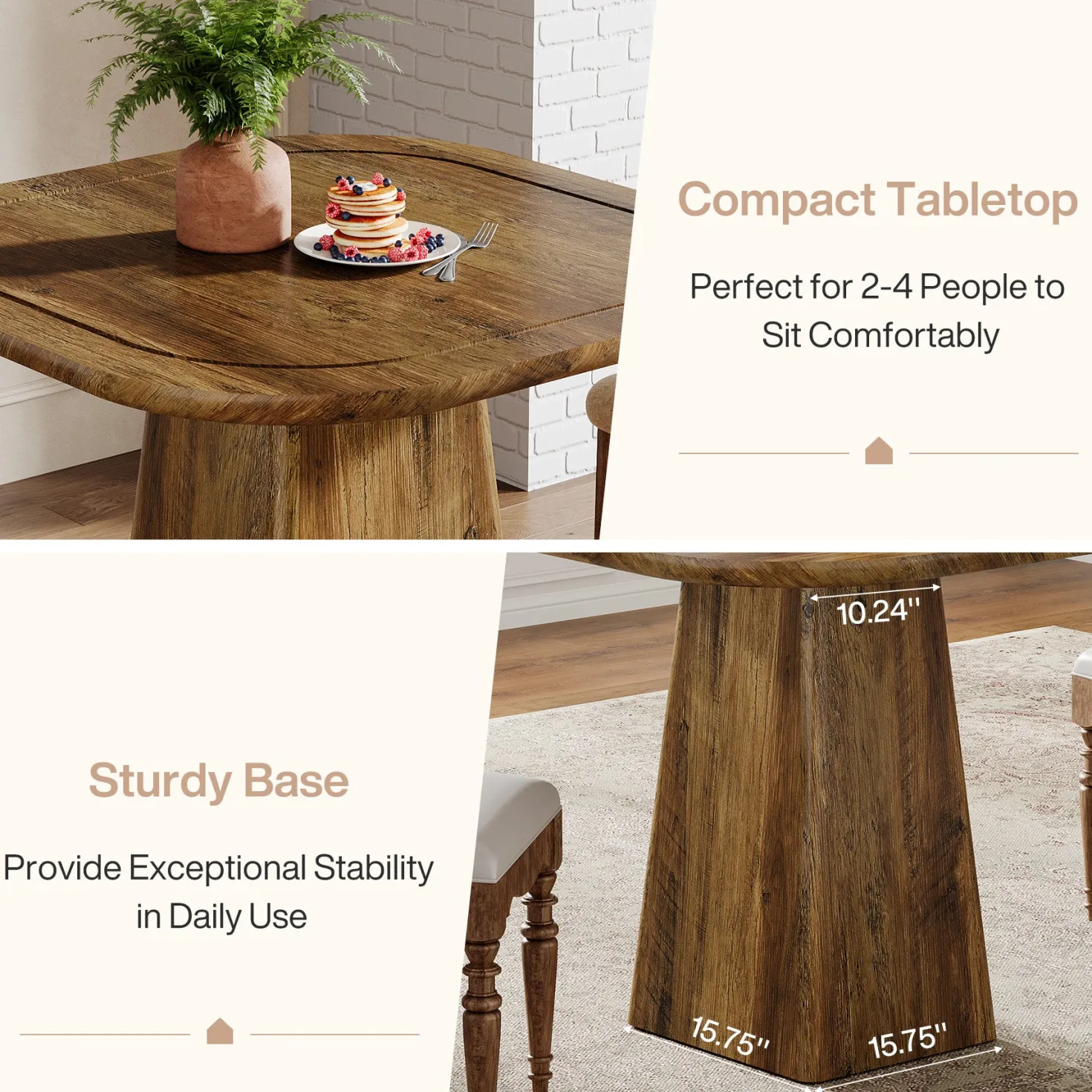 Square Dining Table for 2-4, 31.5" Kitchen Table with Heavy-Duty Pedestal Base