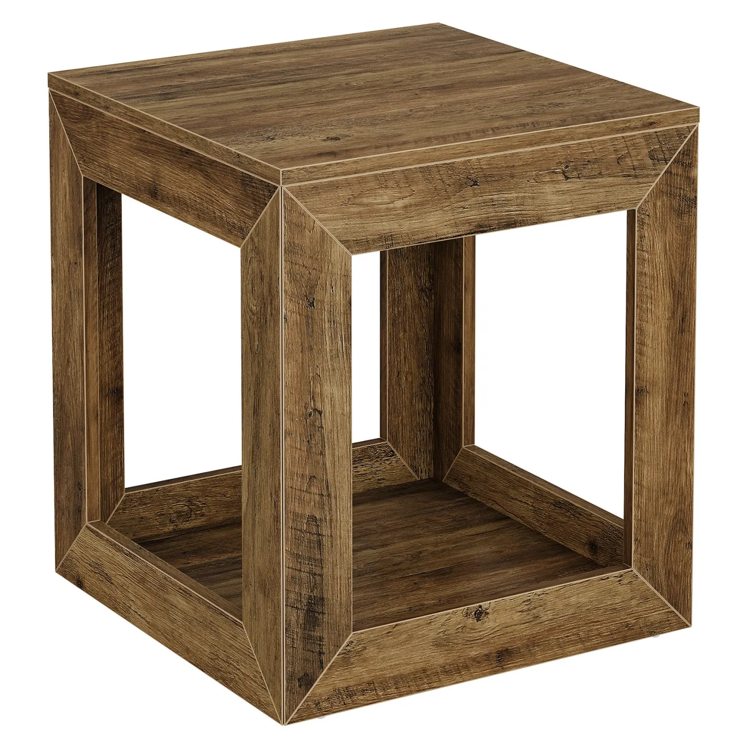 Square End Table, 19.7" Side Table Nightstand with 2-Tier Storage Shelf