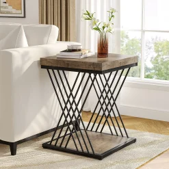 Square End Table, 2-Tier Side Table Modern Bedside Table