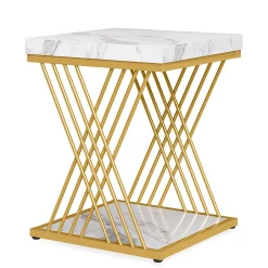 Square End Table, 2-Tier Side Table Modern Bedside Table