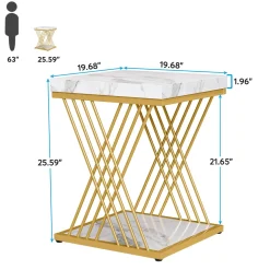 Square End Table, 2-Tier Side Table Modern Bedside Table