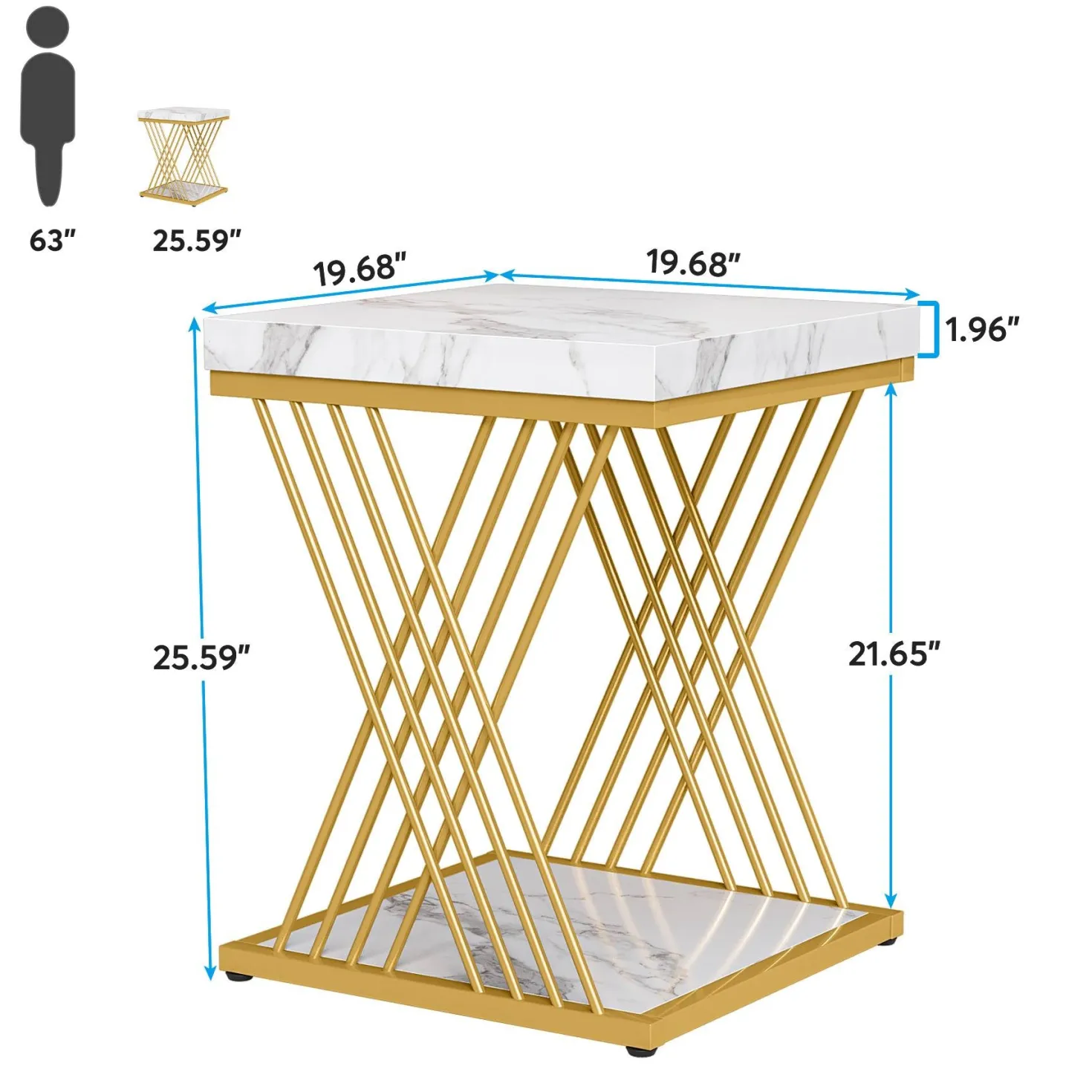 Square End Table, 2-Tier Side Table Modern Bedside Table