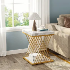 Square End Table, 2-Tier Side Table Modern Bedside Table