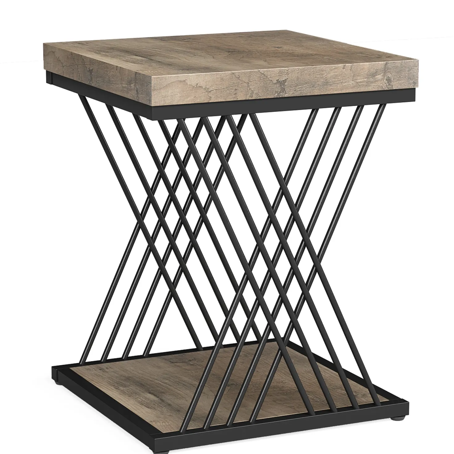 Square End Table, 2-Tier Side Table Modern Bedside Table