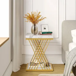 Square End Table, 2-Tier Side Table Modern Bedside Table