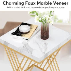 Square End Table, 2-Tier Side Table Modern Bedside Table