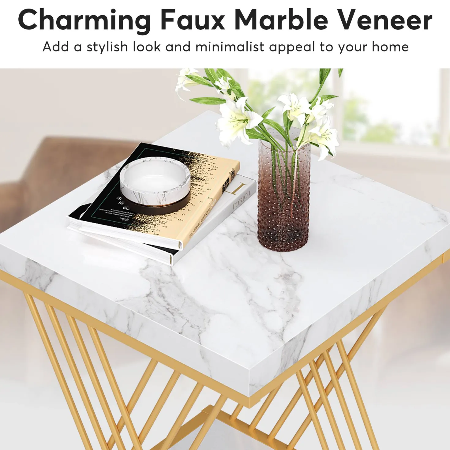 Square End Table, 2-Tier Side Table Modern Bedside Table