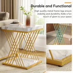 Square End Table, 2-Tier Side Table Modern Bedside Table