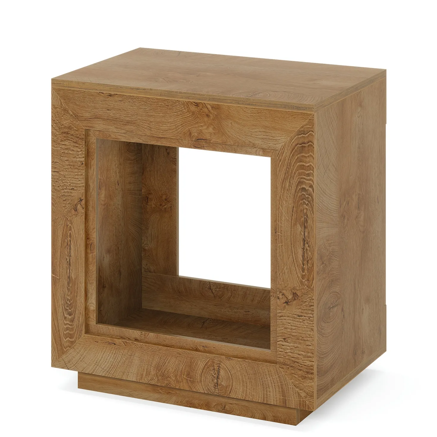 Square End Table, 2-Tier Wooden Sofa Side Table with Storage Shelf