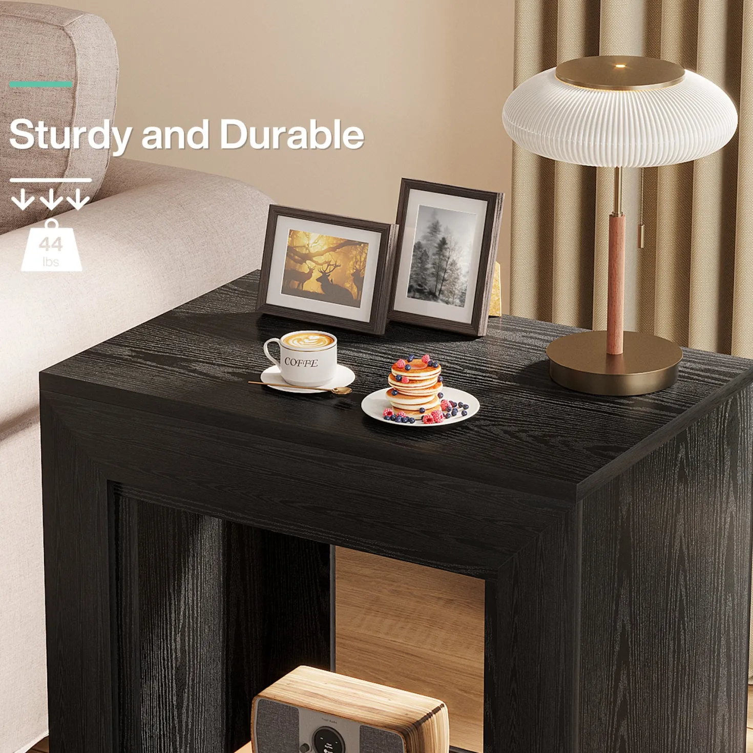 Square End Table, 2-Tier Wooden Sofa Side Table with Storage Shelf
