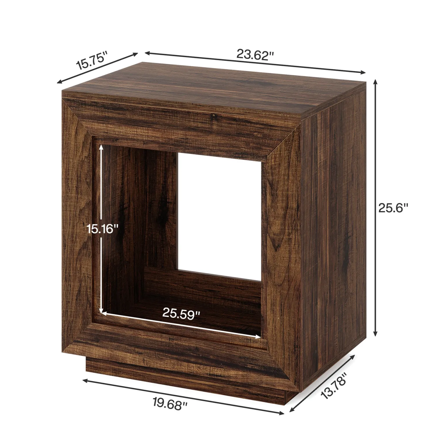 Square End Table, 2-Tier Wooden Sofa Side Table with Storage Shelf