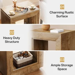 Square End Table, 2-Tier Wooden Sofa Side Table with Storage Shelf