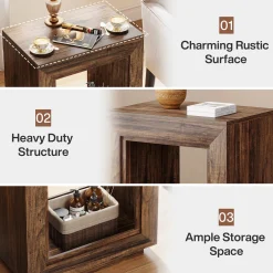 Square End Table, 2-Tier Wooden Sofa Side Table with Storage Shelf