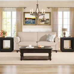 Square End Table, 2-Tier Wooden Sofa Side Table with Storage Shelf