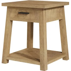 Square Nightstand with Drawer, Accent Bedside Table with Open Shelf for Bedroom