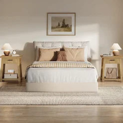 Square Nightstand with Drawer, Accent Bedside Table with Open Shelf for Bedroom