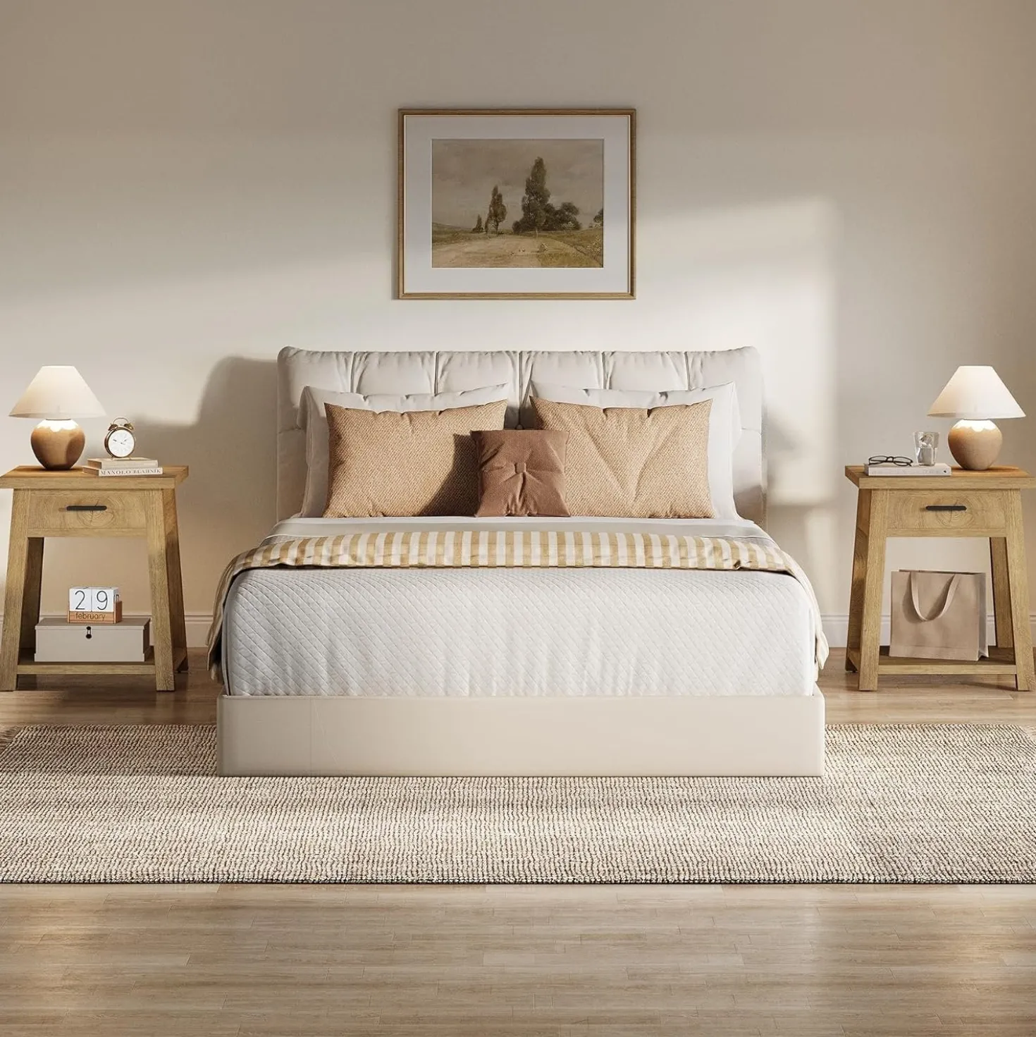Square Nightstand with Drawer, Accent Bedside Table with Open Shelf for Bedroom