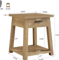 Square Nightstand with Drawer, Accent Bedside Table with Open Shelf for Bedroom
