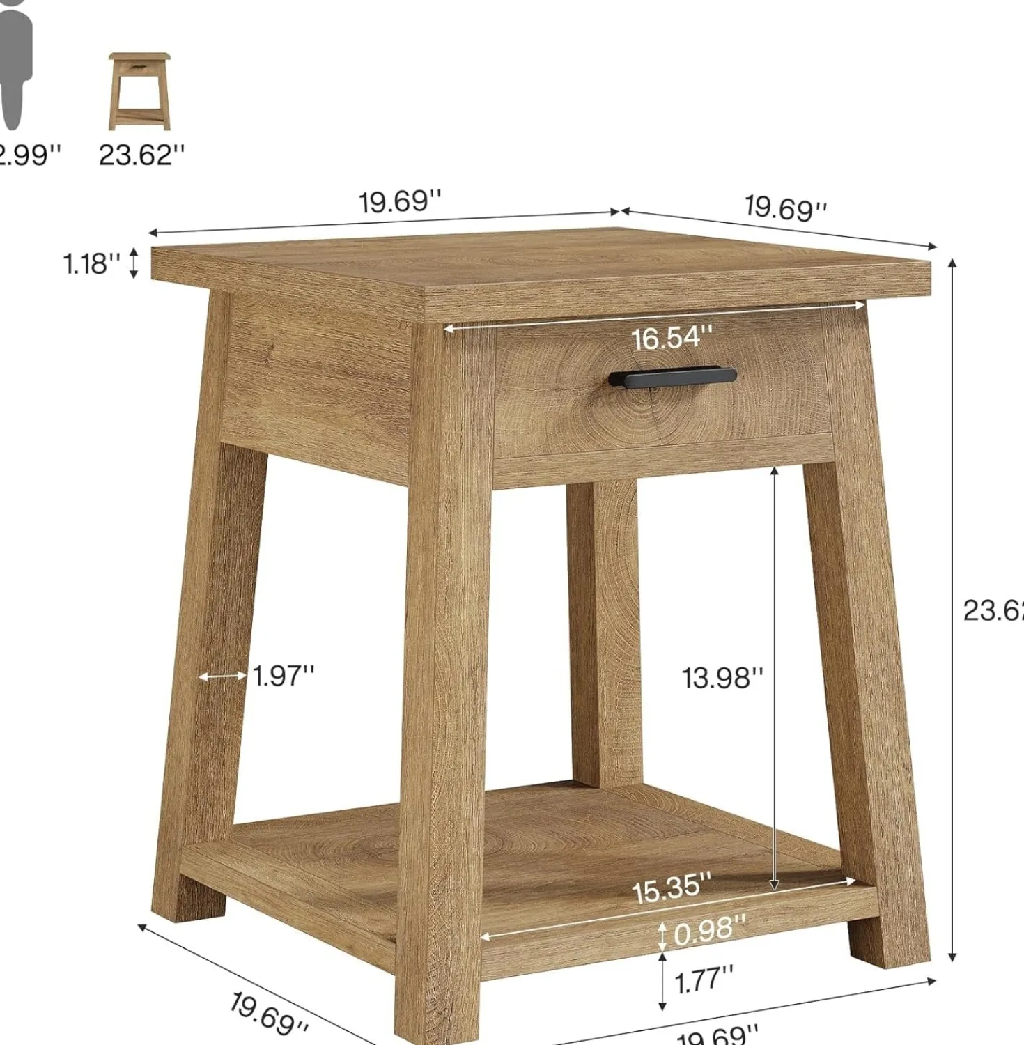 Square Nightstand with Drawer, Accent Bedside Table with Open Shelf for Bedroom
