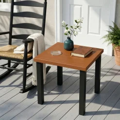 Square Outdoor Side Table, Weather Resistant Patio End Table with Metal Legs