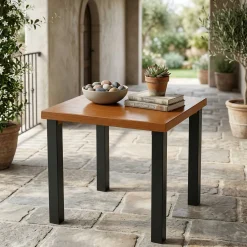 Square Outdoor Side Table, Weather Resistant Patio End Table with Metal Legs